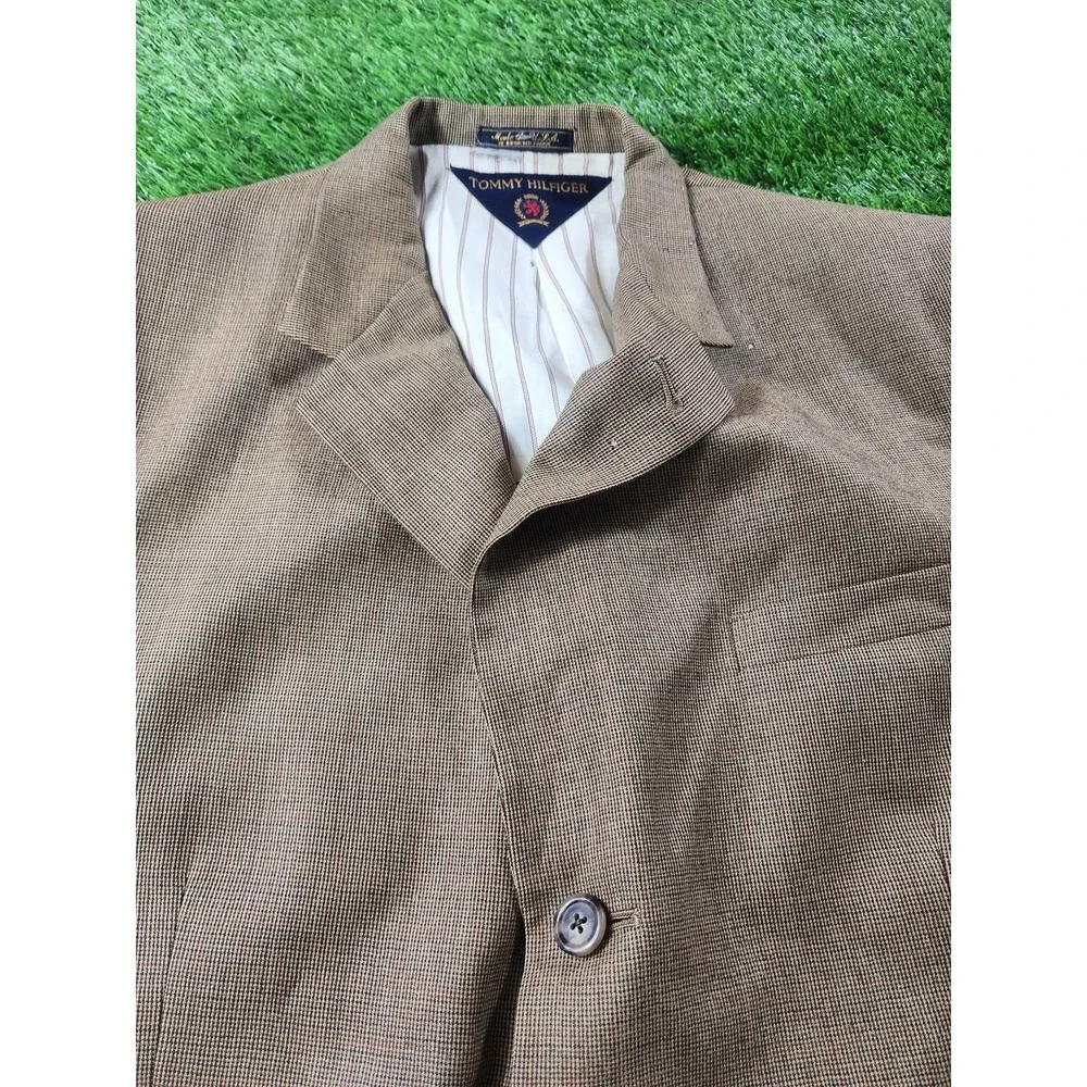 Tommy Hilfiger Sport Coat Mens 42R‎ Brown Wool Three Button Check Blazer Jacket